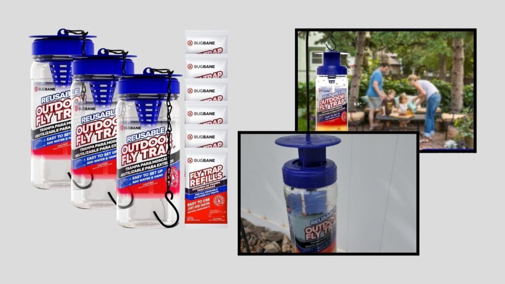 Reusable Outdoor Fly Trap with Dissolvable Bait Refills